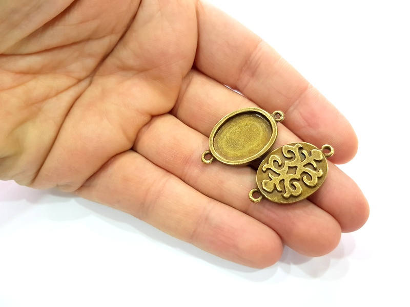 4 Antique Bronze Connector Pendant Blank inlay Blank Mosaic Blank Resin Blank Bezel Base Setting Mountings (20x15mm blank) G11992