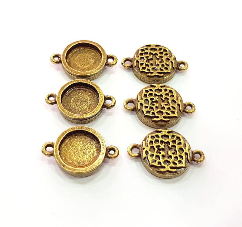 6 Antique Bronze Connector Pendant Blank inlay Blank Mosaic Blank Resin Blank Bezel Base Setting Mountings (12mm blank) G11993