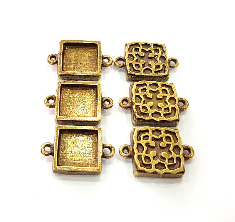 6 Antique Bronze Connector Pendant Blank inlay Blank Mosaic Blank Resin Blank Bezel Base Setting Mountings (12mm blank) G11994