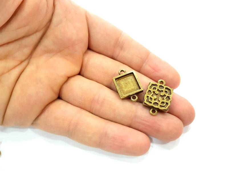6 Antique Bronze Connector Pendant Blank inlay Blank Mosaic Blank Resin Blank Bezel Base Setting Mountings (12mm blank) G11994