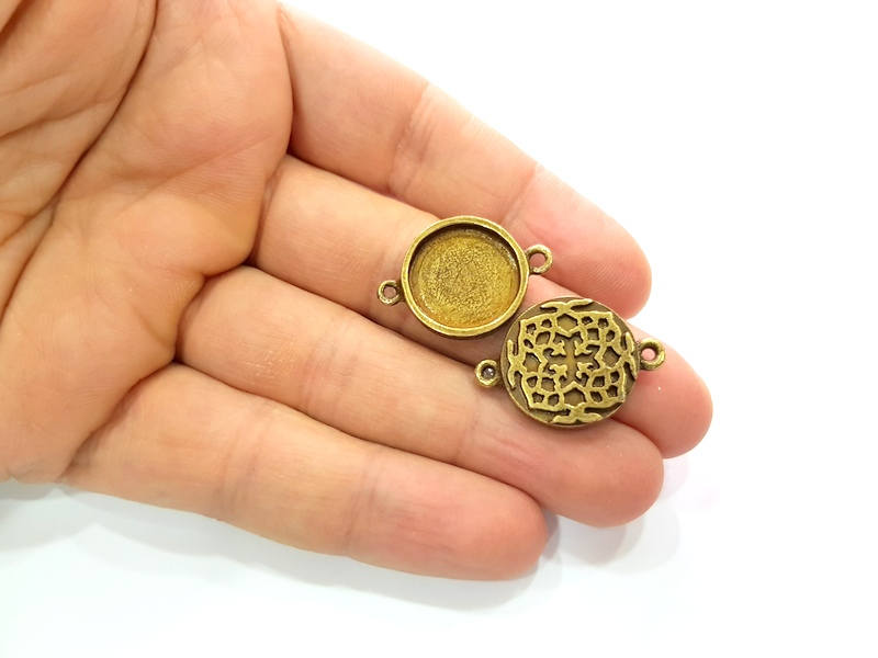 4 Antique Bronze Connector Pendant Blank inlay Blank Mosaic Blank Resin Blank Bezel Base Setting Mountings (16mm blank) G11995
