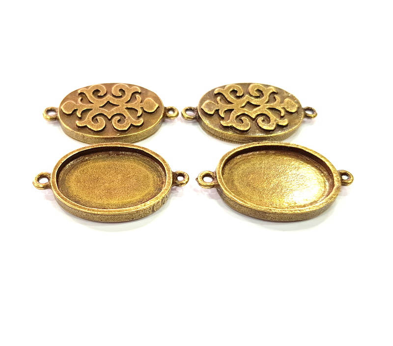 4 Antique Bronze Connector Pendant Blank inlay Blank Mosaic Blank Resin Blank Bezel Base Setting Mountings (25x18mm blank) G12001