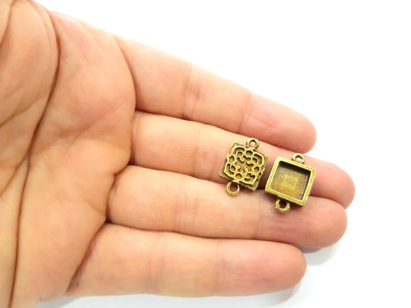 6 Antique Bronze Connector Pendant Blank inlay Blank Mosaic Blank Resin Blank Bezel Base Setting Mountings (10mm blank) G12002