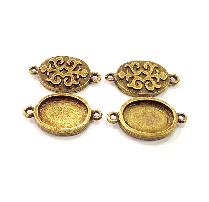4 Antique Bronze Connector Pendant Blank inlay Blank Mosaic Blank Resin Blank Bezel Base Setting Mountings (18x13mm blank) G12005