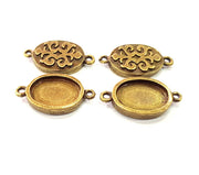 4 Antique Bronze Connector Pendant Blank inlay Blank Mosaic Blank Resin Blank Bezel Base Setting Mountings (18x13mm blank) G12005