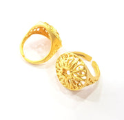 Gold Ring Blank Ring Settings Ring Bezel Base Cabochon Mountings Adjustable  (3mm blank ) Gold Plated Brass G10249