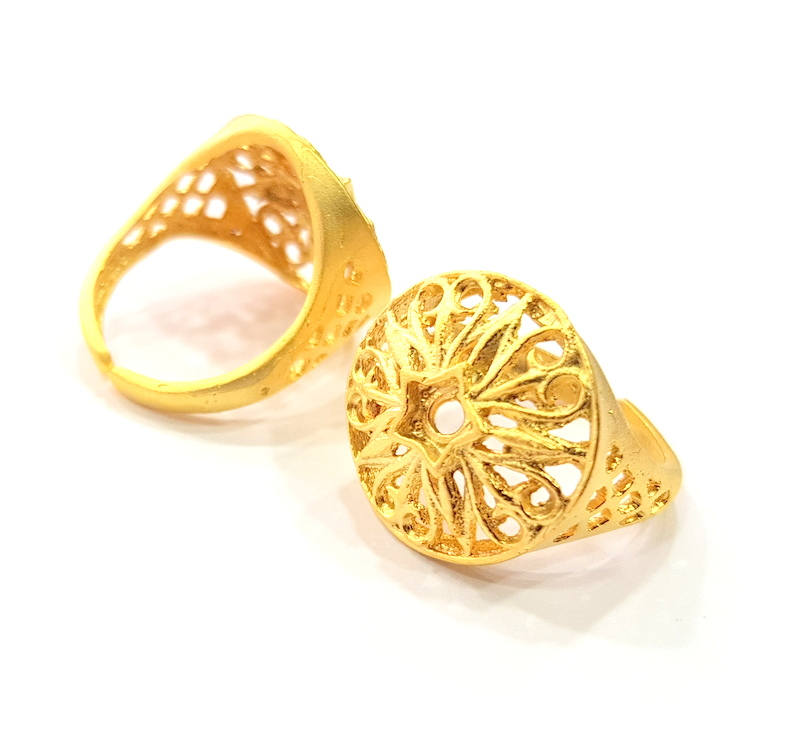 Gold Ring Blank Ring Settings Ring Bezel Base Cabochon Mountings Adjustable  (3mm blank ) Gold Plated Brass G10249