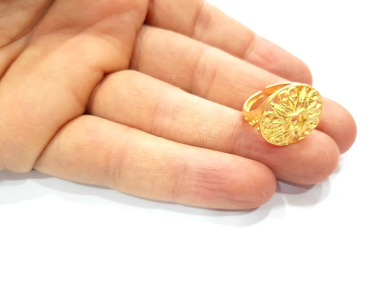 Gold Ring Blank Ring Settings Ring Bezel Base Cabochon Mountings Adjustable  (3mm blank ) Gold Plated Brass G10249