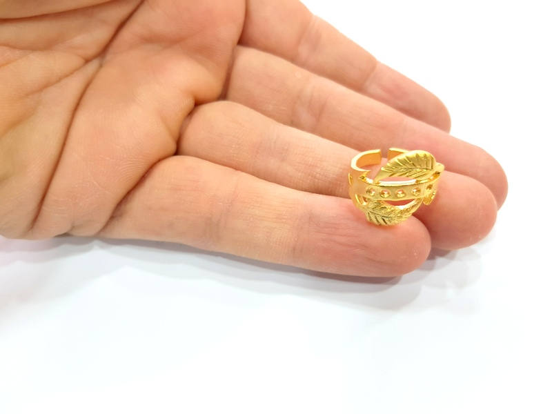 Gold Ring Blank Ring Settings Ring Bezel Base Cabochon Mountings Adjustable  (2mm blank ) Gold Plated Brass G10250