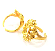 Gold Ring Blank Ring Settings Ring Bezel Base Cabochon Mountings Adjustable  (8x6mm and 2mm blank ) Gold Plated Brass G10251