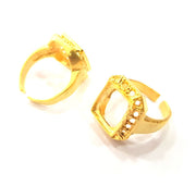 Gold Ring Blank Ring Settings Ring Bezel Base Cabochon Mountings Adjustable  (12x10mm and 2mm blank ) Gold Plated Brass G10252