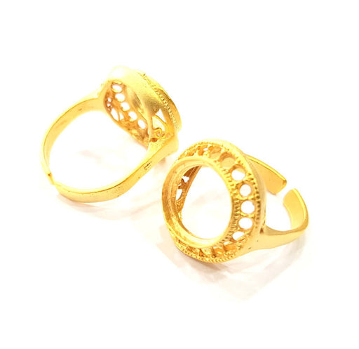 3 Gold Ring Blank Ring Settings Ring Bezel Base Cabochon Mountings Adjustable  (12mm and 2mm blank ) Gold Plated Brass G10253