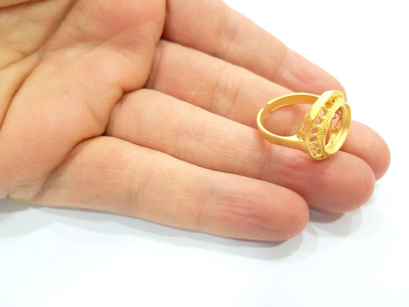 Gold Ring Blank Ring Settings Ring Bezel Base Cabochon Mountings Adjustable  (12mm and 2mm blank ) Gold Plated Brass G10253