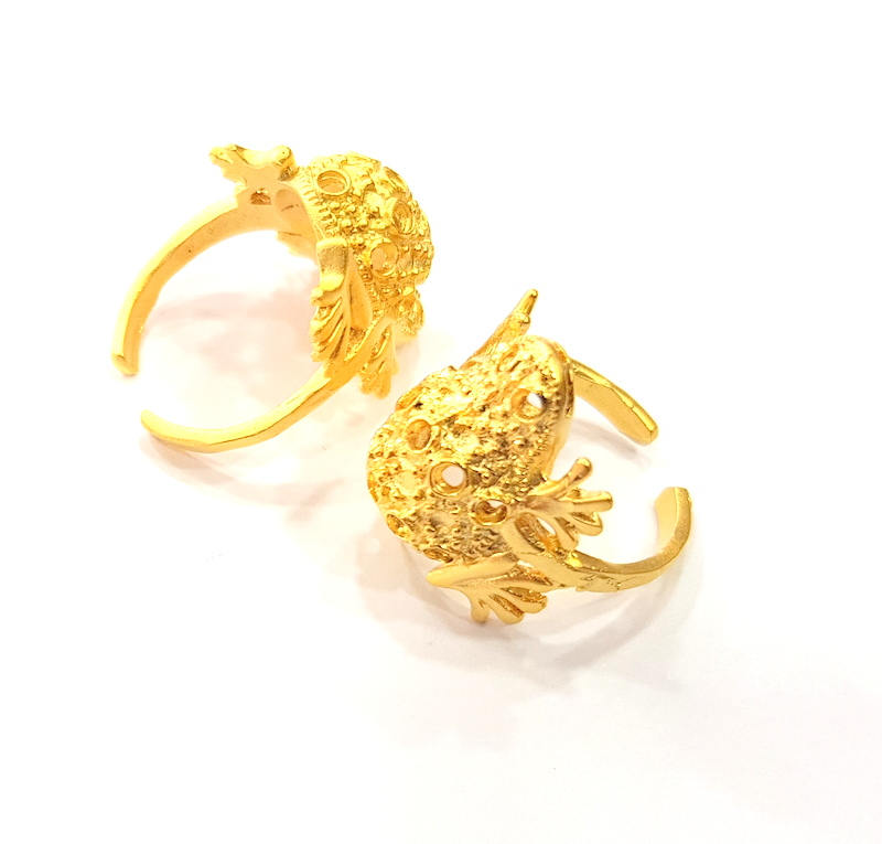 Gold Ring Blank Ring Settings Ring Bezel Base Cabochon Mountings Adjustable  (2mm blank ) Gold Plated Brass G10254