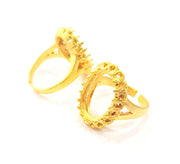 Gold Ring Blank Ring Settings Ring Bezel Base Cabochon Mountings Adjustable  (16x10mm and 2mm blank ) Gold Plated Brass G10255