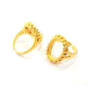 Gold Ring Blank Ring Settings Ring Bezel Base Cabochon Mountings Adjustable  (16x10mm and 2mm blank ) Gold Plated Brass G10255