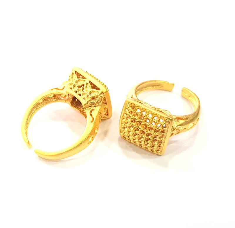 Gold Ring Blank Ring Settings Ring Bezel Base Cabochon Mountings Adjustable  (2mm blank ) Gold Plated Brass G10257