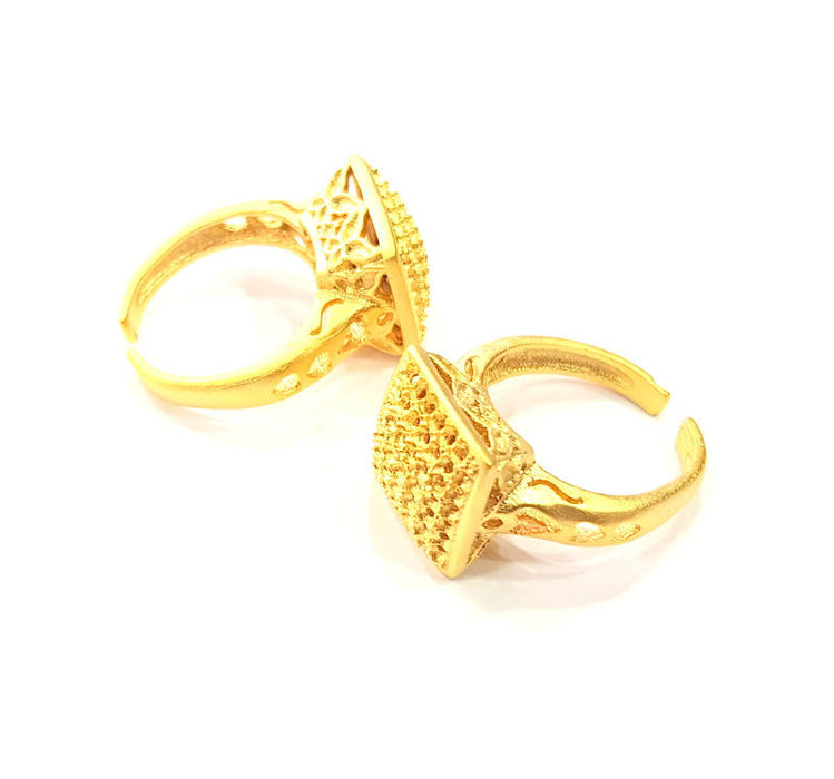 Gold Ring Blank Ring Settings Ring Bezel Base Cabochon Mountings Adjustable  (2mm blank ) Gold Plated Brass G10257