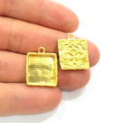 2 Gold Pendant Blank Base Setting Necklace Blank Resin Blank Mountings inlay Blank Gold Plated Blank ( 15x15mm blank ) G10258