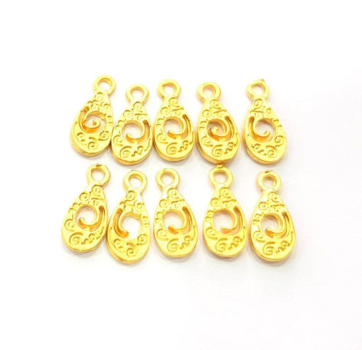 10 Drop Charms Matt Gold Plated Charms  (14x6mm)  G10266