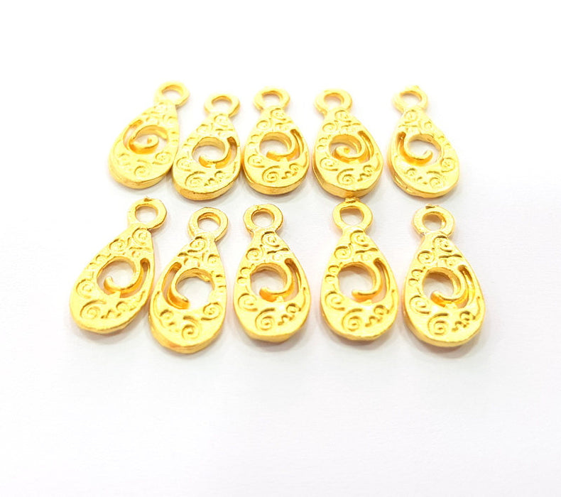 10 Drop Charms Matt Gold Plated Charms  (14x6mm)  G10266