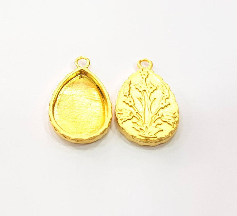 2 Gold Pendant Blank Base Setting Necklace Blank Resin Blank Mountings inlay Blank Gold Plated Blank ( 18x13mm blank ) G10274