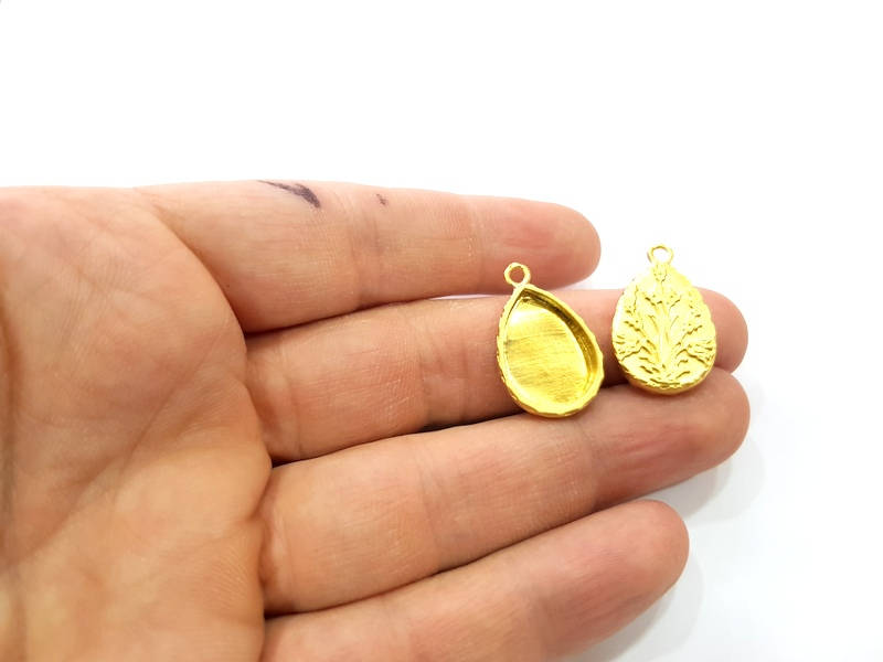 2 Gold Pendant Blank Base Setting Necklace Blank Resin Blank Mountings inlay Blank Gold Plated Blank ( 18x13mm blank ) G10274