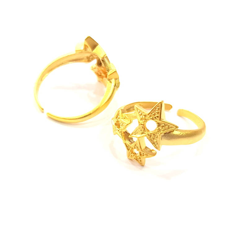 Gold Ring Blank Ring Settings Ring Bezel Base Cabochon Mountings Adjustable  (2mm blank ) Gold Plated Brass G10285