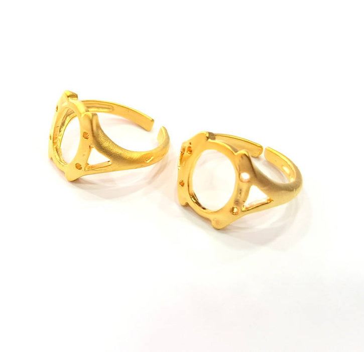 Gold Ring Blank Ring Settings Ring Bezel Base Cabochon Mountings Adjustable  (12mm blank ) Gold Plated Brass G10291