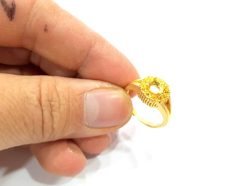 Gold Ring Blank Ring Settings Ring Bezel Base Cabochon Mountings Adjustable  (5mm and 2mm blank ) Gold Plated Brass G10292