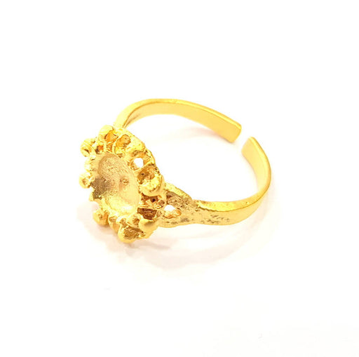 Gold Ring Blank Ring Settings Ring Bezel Base Cabochon Mountings Adjustable  (8mm blank ) Gold Plated Brass G10293
