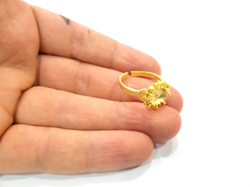 Gold Ring Blank Ring Settings Ring Bezel Base Cabochon Mountings Adjustable  (8mm blank ) Gold Plated Brass G10293