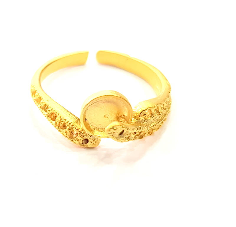 Gold Ring Blank Ring Settings Ring Bezel Base Cabochon Mountings Adjustable  (6mm and 2mm blank ) Gold Plated Brass G10294