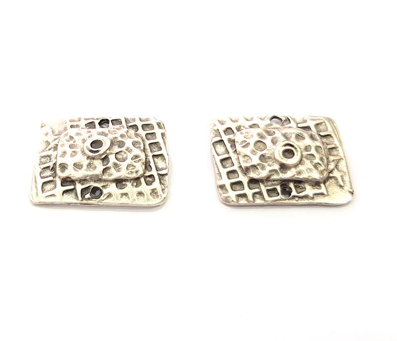 2 Silver Charms Antique Silver Plated Charms (26x20mm) G10297