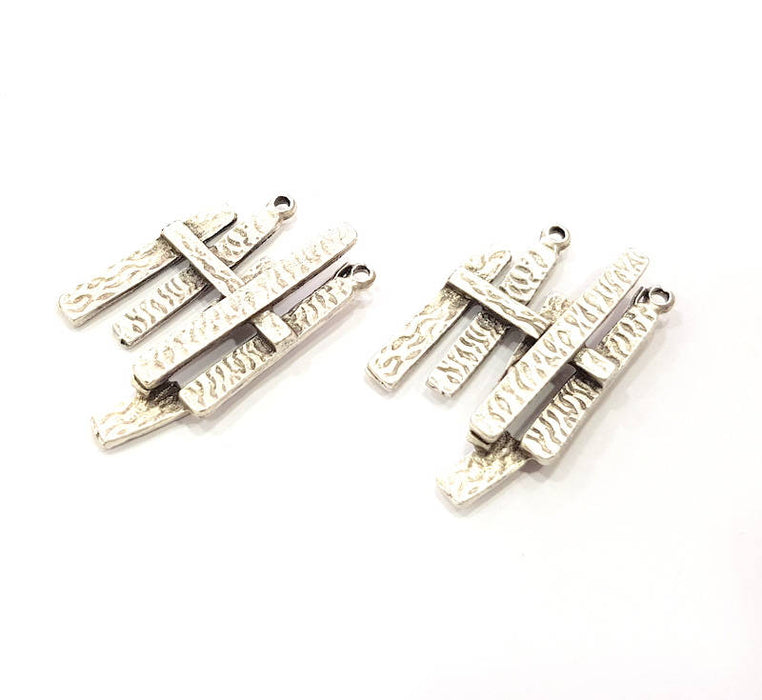 2 Silver Charms Antique Silver Plated Charms (37x22mm) G10311