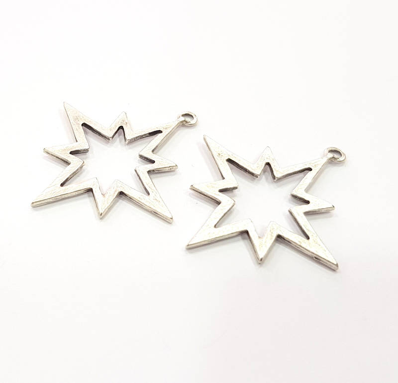6 Star Charms Antique Silver Plated Charms (37x34mm) G10312