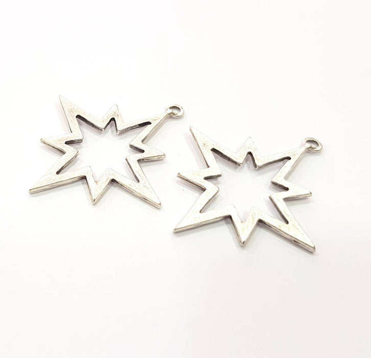 6 North Star Charms Antique Silver Plated Charms (37x34mm) G10312