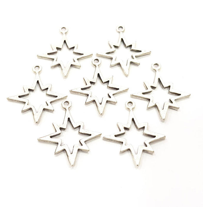 10 Star Charms Antique Silver Plated Charms (26x22mm) G10319