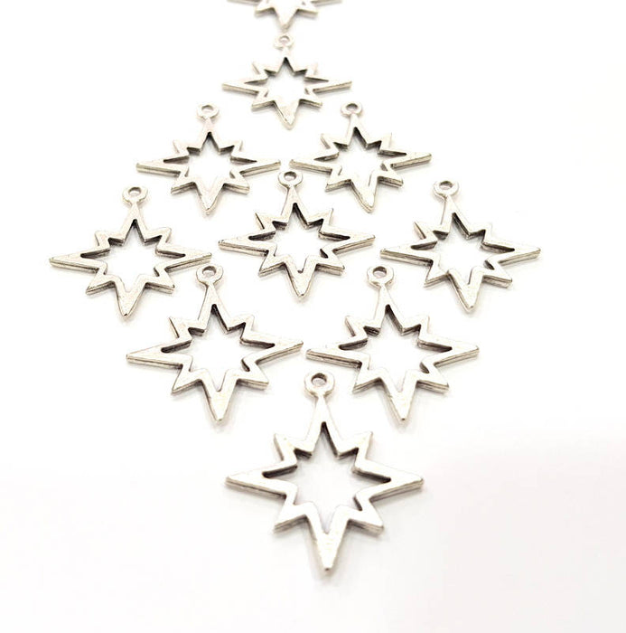 10 Star Charms Antique Silver Plated Charms (26x22mm) G10319