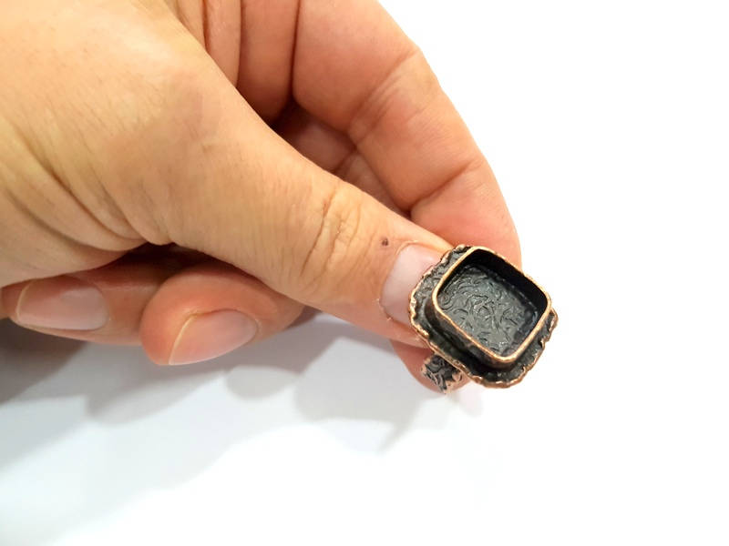 Copper Ring Settings inlay Ring Blank Mosaic Ring Bezel Base Cabochon Mountings (14 mm blank ) Antique Copper Plated Brass G12018