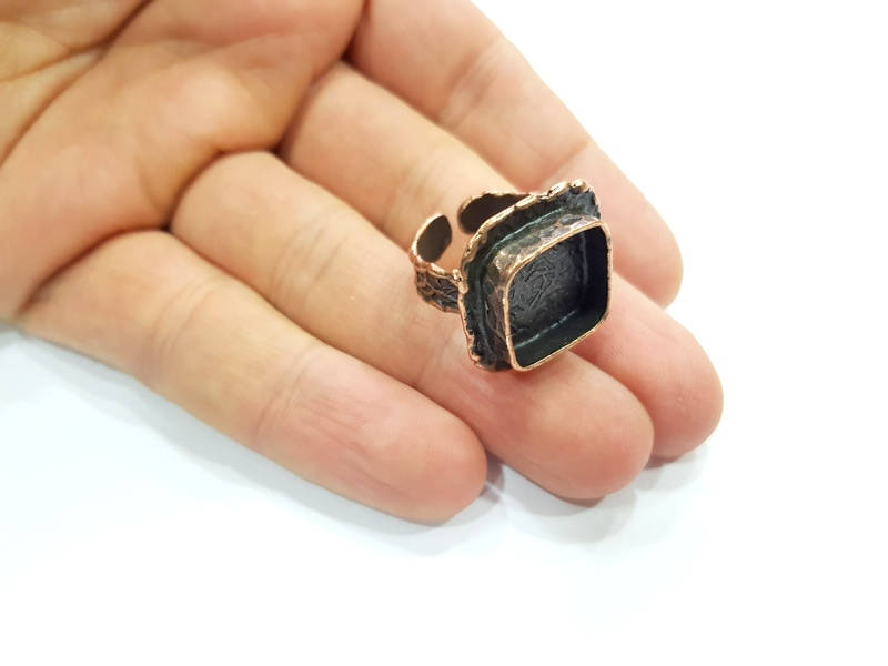 Copper Ring Settings inlay Ring Blank Mosaic Ring Bezel Base Cabochon Mountings (14 mm blank ) Antique Copper Plated Brass G12018