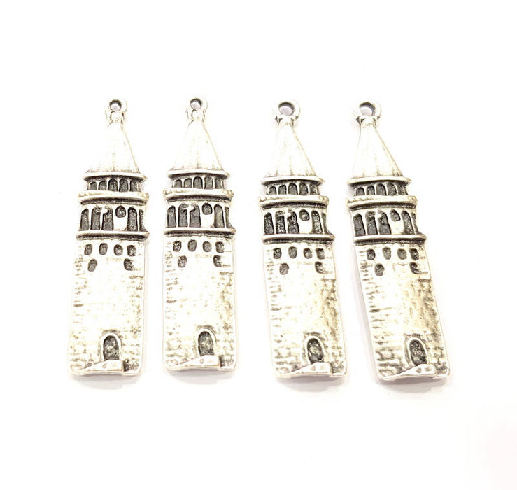 4 Galata Tower Charms Antique Silver Plated Charms (50x10mm) G10331