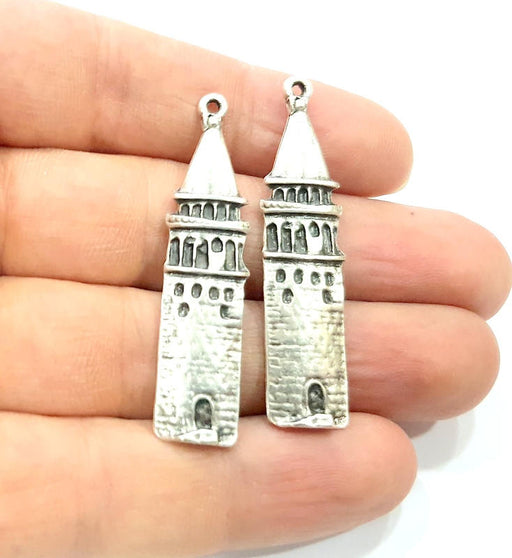 4 Galata Tower Charms Antique Silver Plated Charms (50x10mm) G10331