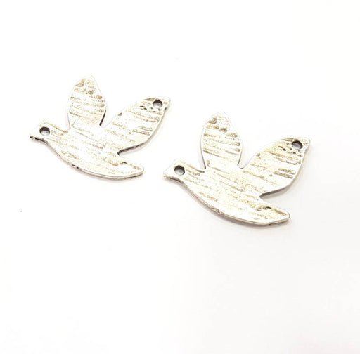 2 Dove Charms Antique Silver Plated Charms (32x23mm) G10332