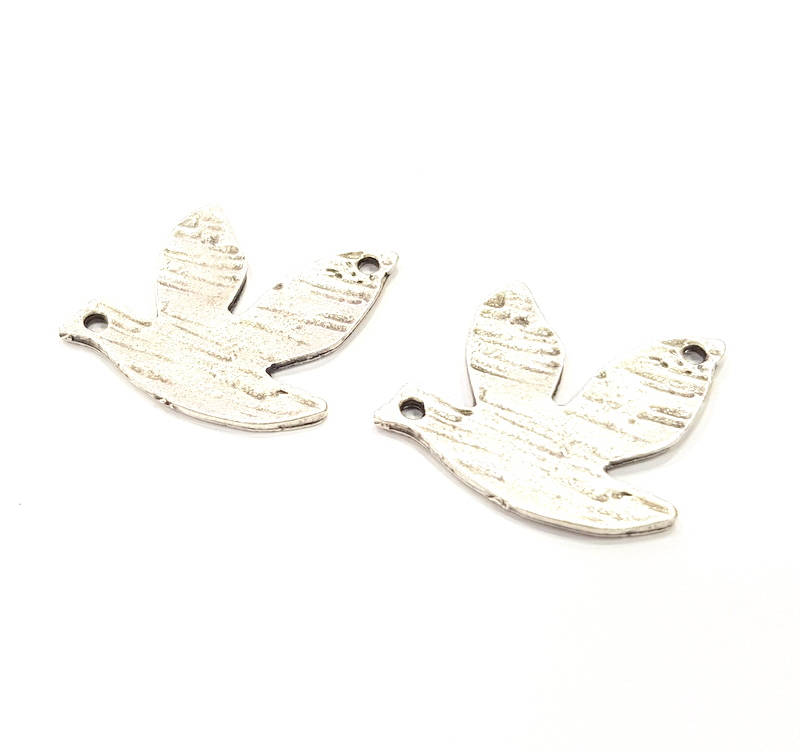 2 Dove Charms Antique Silver Plated Charms (32x23mm) G10332