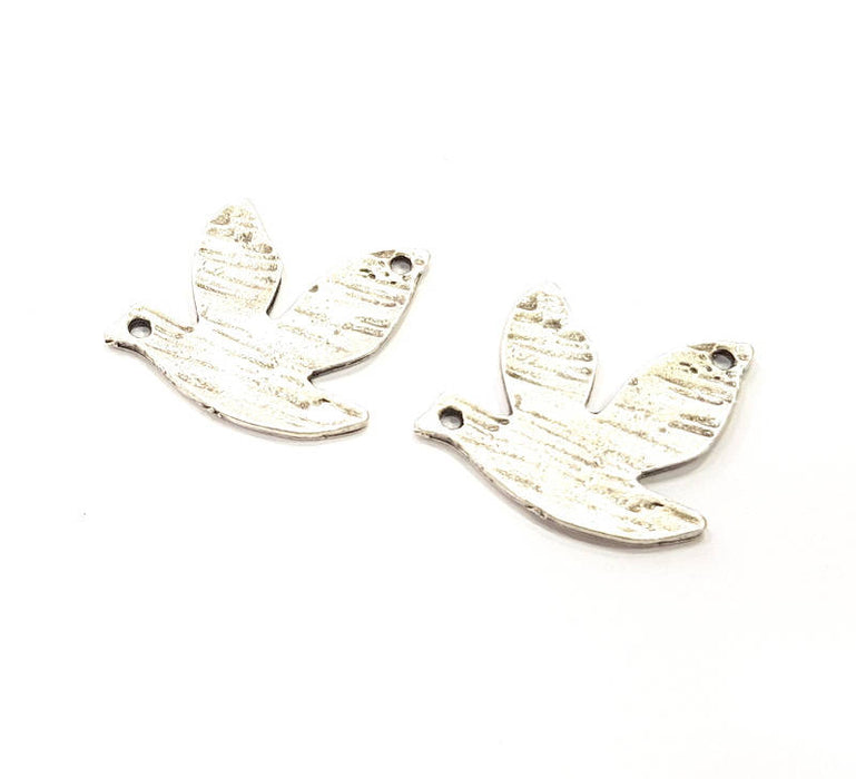 2 Dove Charms Antique Silver Plated Charms (32x23mm) G10332