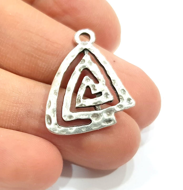 8 Triangle Charms Antique Silver Plated Metal Charms (27x20mm) G14435