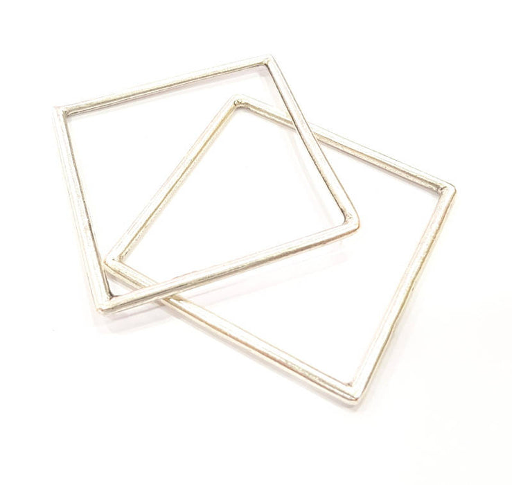 2 Large Square Connector Pendant Antique Silver Plated Geometric Pendants (52mm) G12292