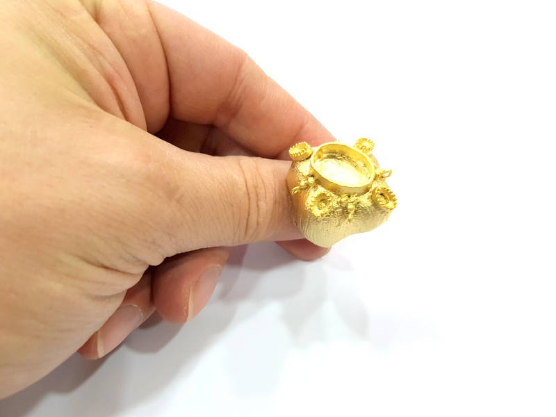 Gold Ring Blank Ring Settings Ring Bezel Base Cabochon Mountings Adjustable  (14x10mm and 5x3mm blank ) Gold Plated Brass G10341