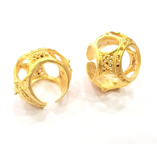 Gold Ring Blank Ring Settings Ring Bezel Base Cabochon Mountings Adjustable  (18mm blank ) Gold Plated Brass G10342